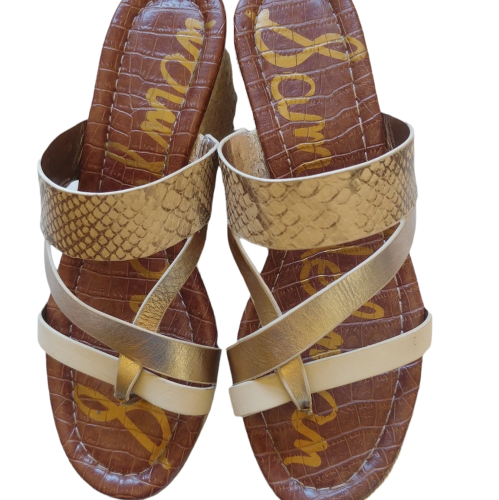 Sam Edelman Raleigh Snake Print Metallic Leather Jute Wrapped Wedge Sand…